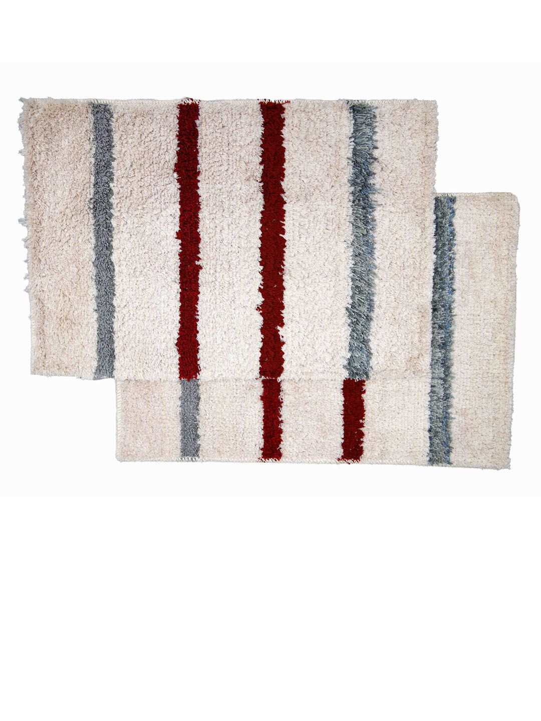 Ariana Set Of 2 White & Red Striped 1600 GSM Microfibre Bath Mats