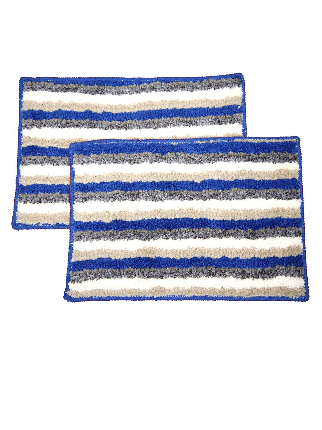 Ariana Set of 2 Blue & Beige Striped 1600 GSM Anti-Skid Microfibre Bath Mats