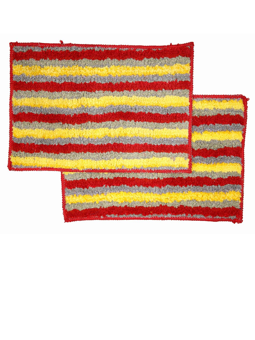 Ariana Set Of 2 Yellow & Red Striped 1600 GSM Anti-Skid Bath Mats