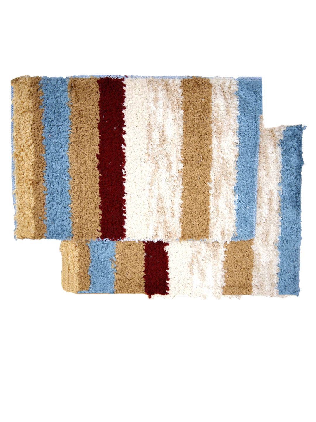 Ariana Set of 2 Beige & Blue Striped 1600 GSM Anti-Skid Microfibre Bath Mats