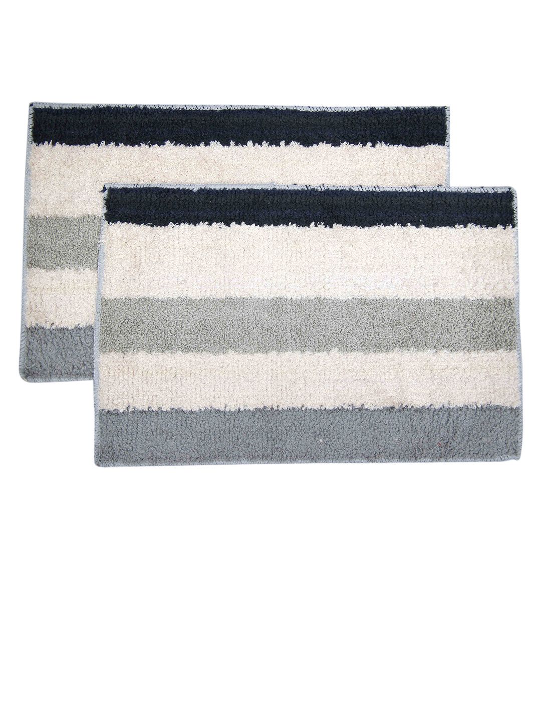 Ariana Set of 2 Grey & Beige Striped 1600 GSM Anti-Skid Bath Mats