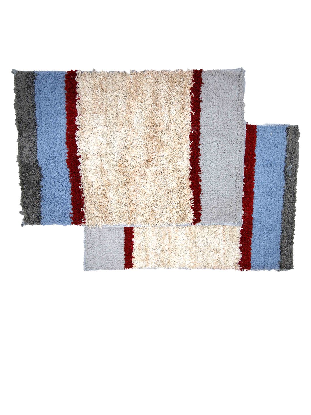 Ariana Set Of 2 Grey & Maroon Striped 1600 GSM Anti-Skid Microfiber Bath Rugs