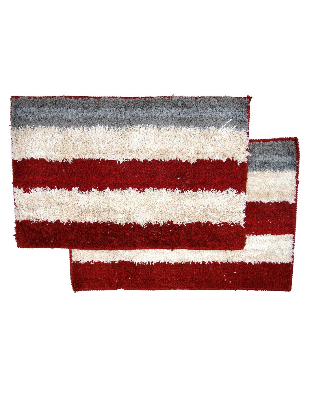 Ariana Set Of 2 Beige & Red Striped 1600 GSM Anti-Skid Bath Mats