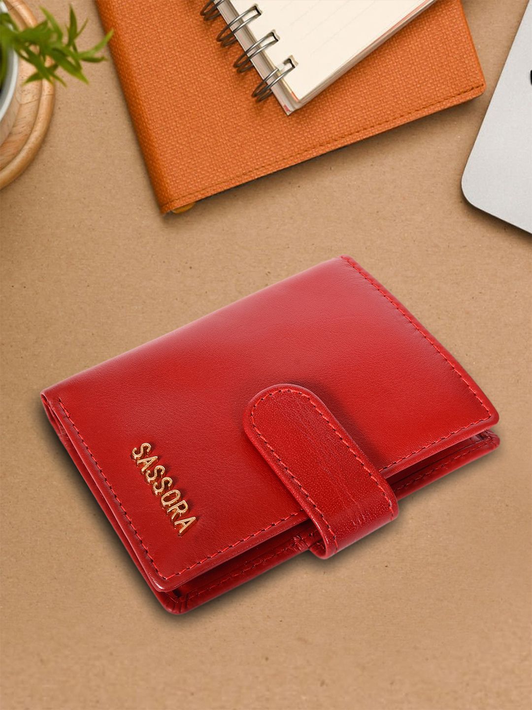 Sassora Unisex Red Leather Card Holder