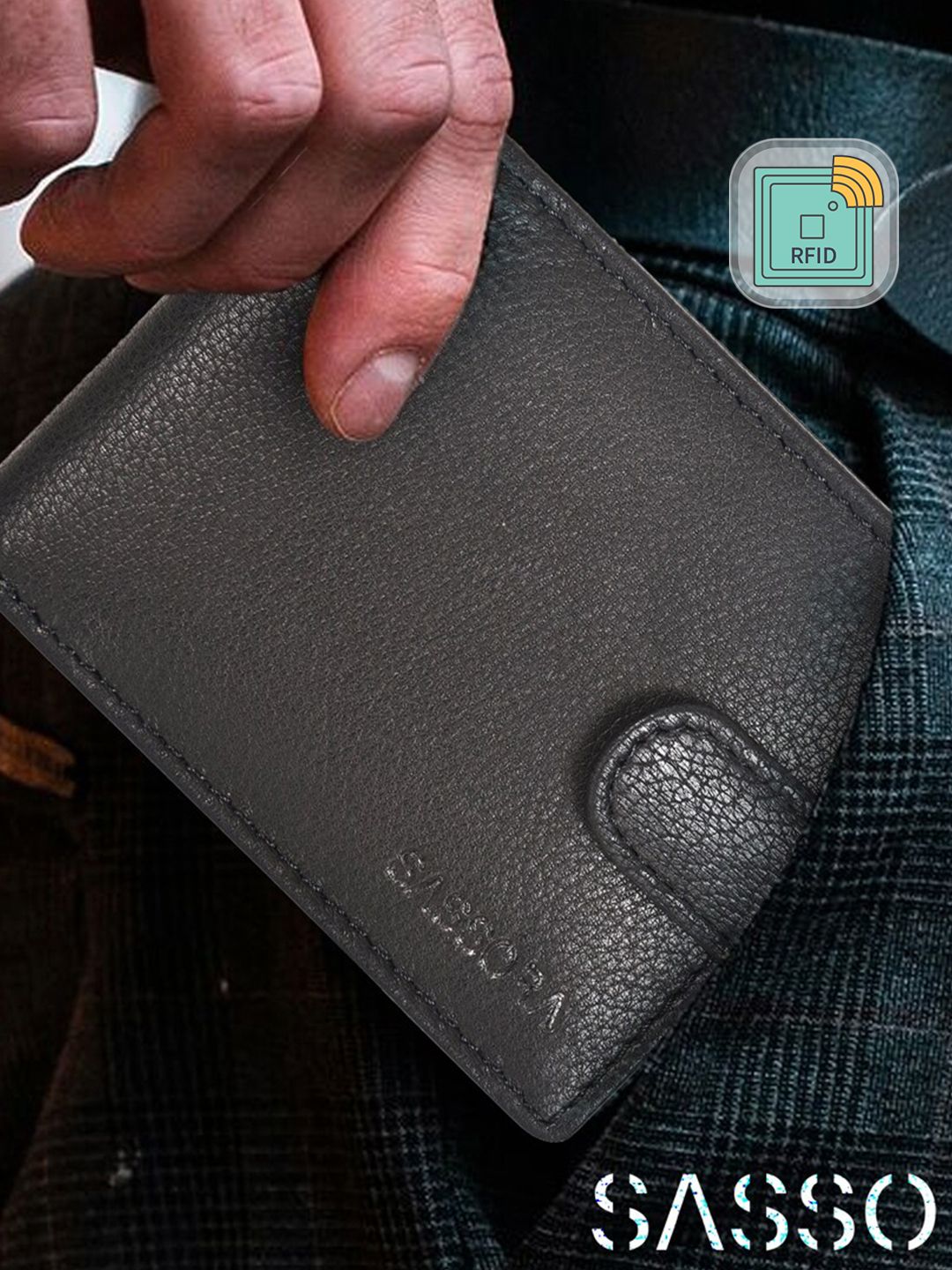 Sassora Unisex Black Leather Card Holder