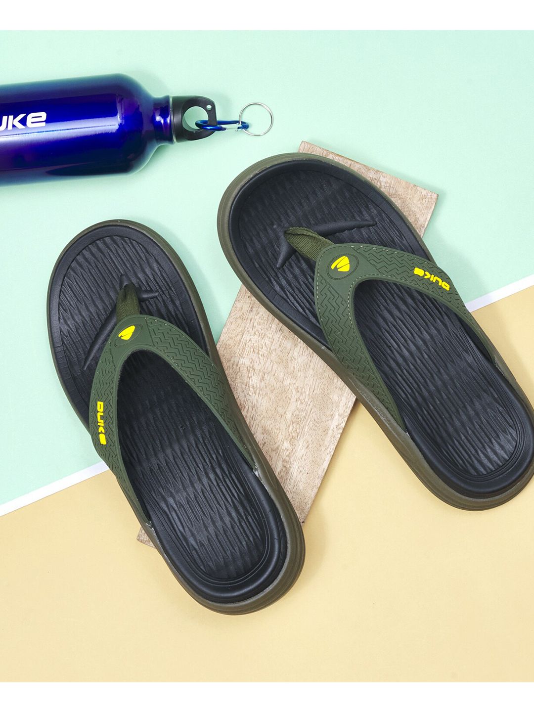 Duke Men Olive Green & Black Thong Flip-Flops