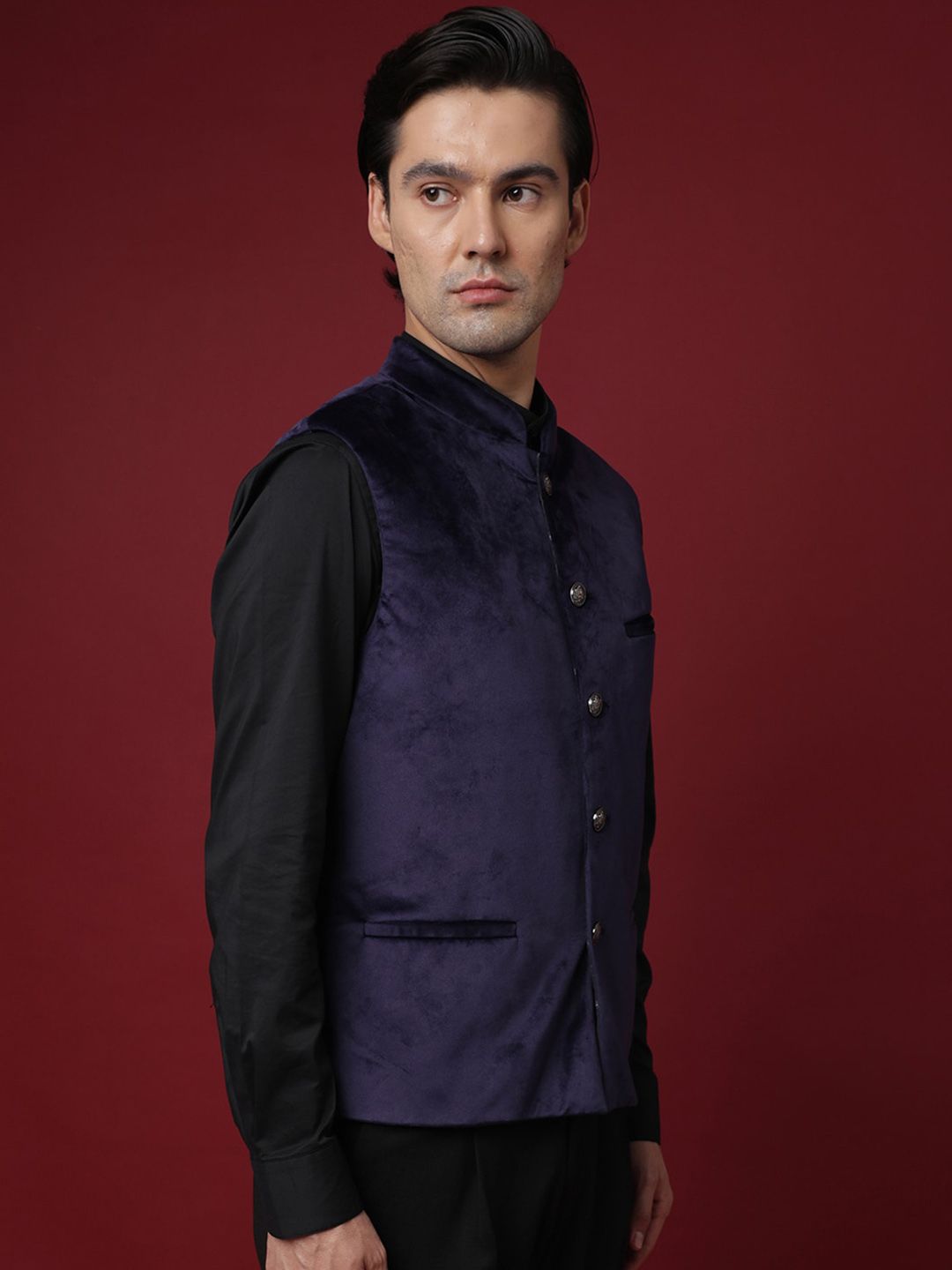 Buy RARE RABBIT Men Ziva Slim Fit Solid Woven-Design Nehru Jacket