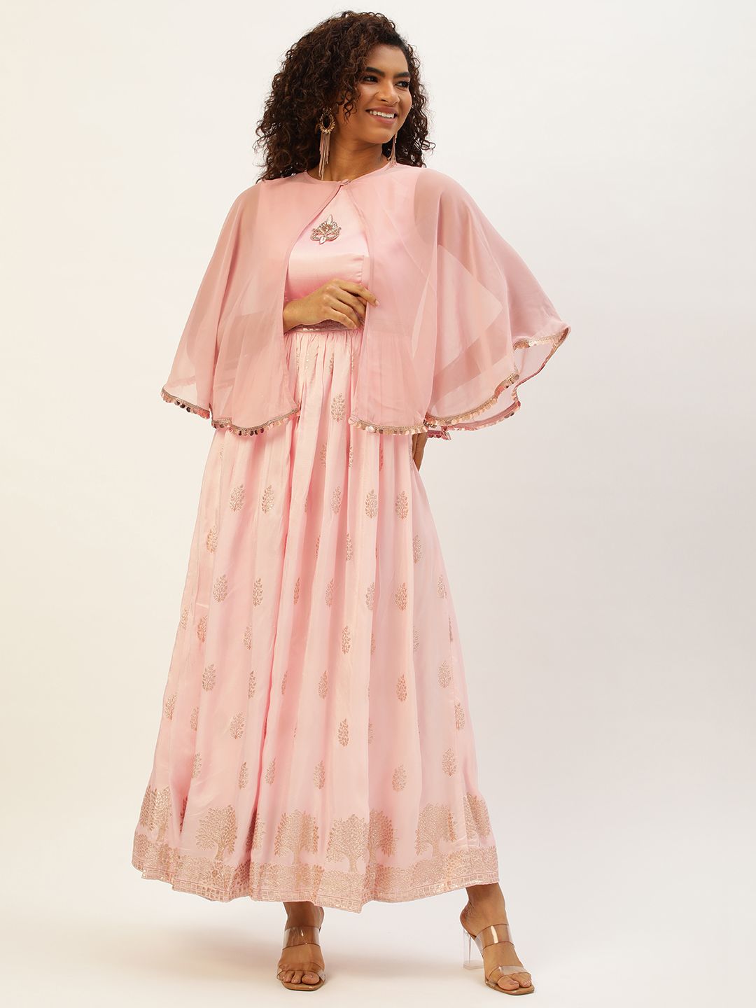 Ethnovog Ethnic Motifs Cape Sleeves Maxi Dress Price in India