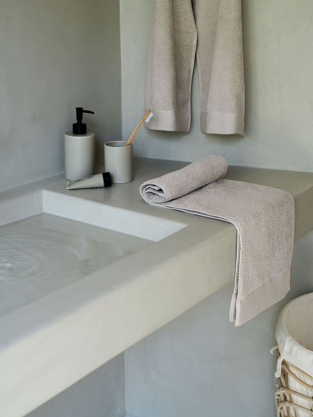 H&M Beige Cotton Terry Hand Towel