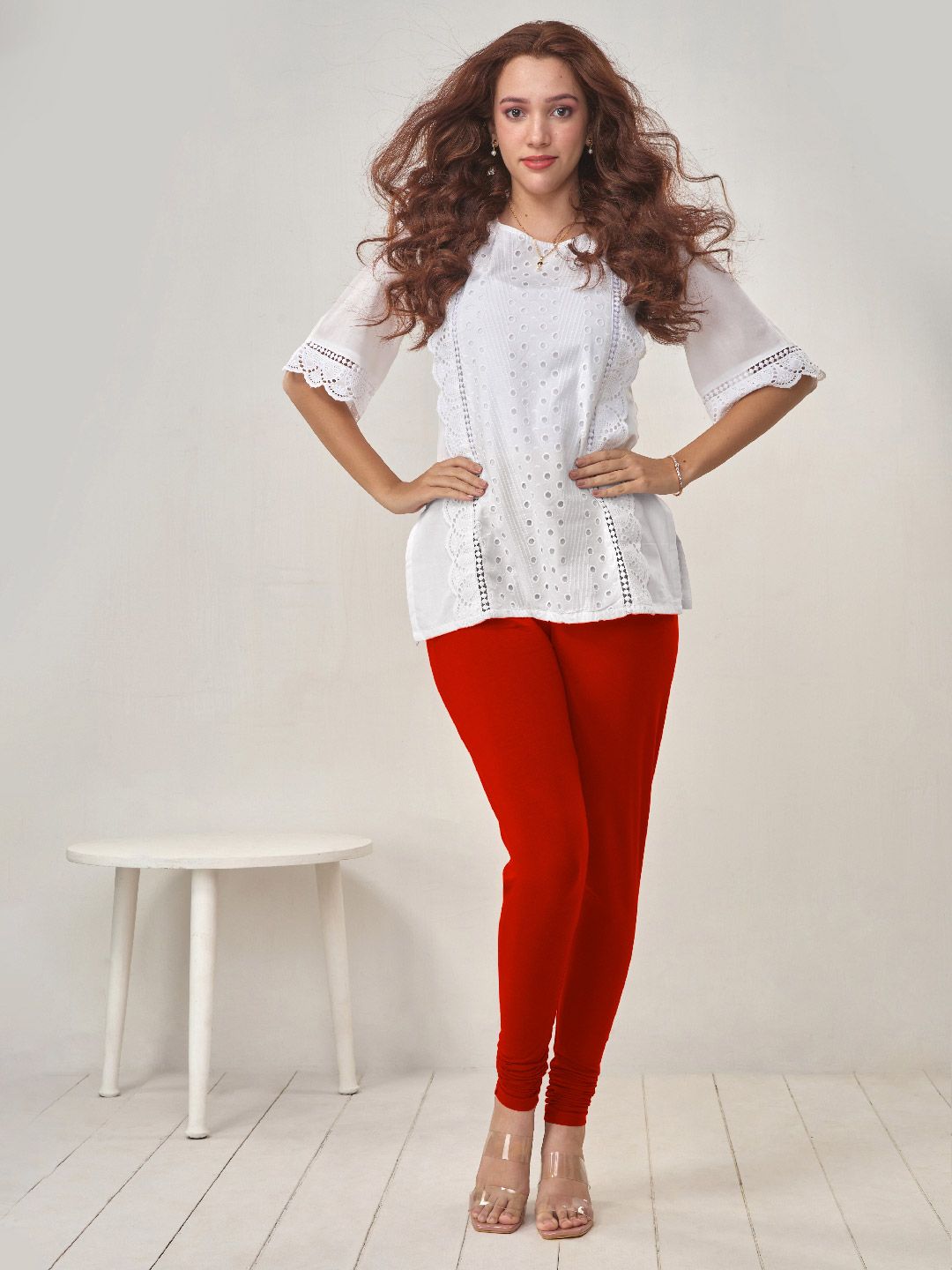 LYRA Women Red Solid Churidar-Length Leggings