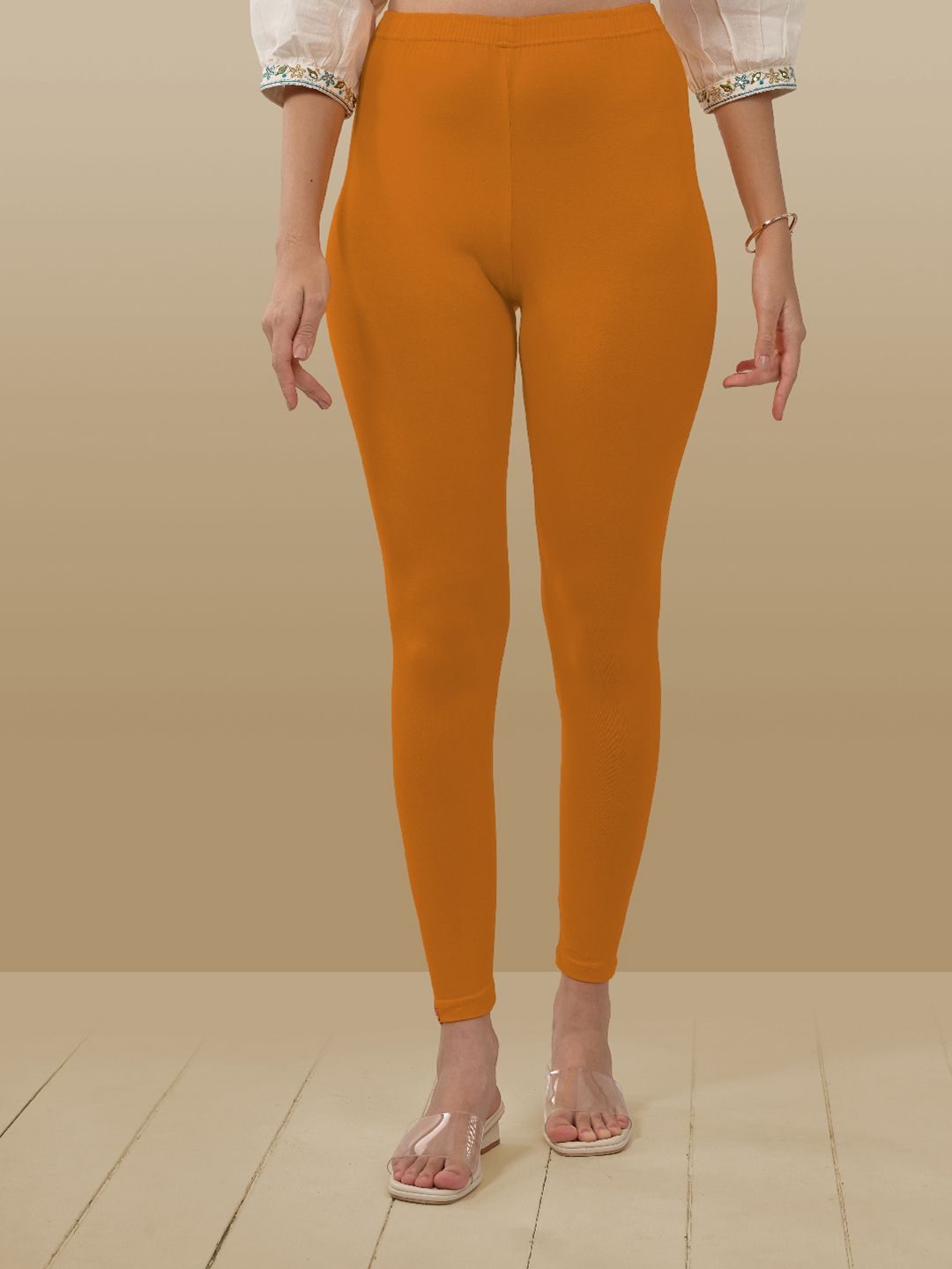 LYRA Women Rust Orange Solid Ankle-Length Leggings