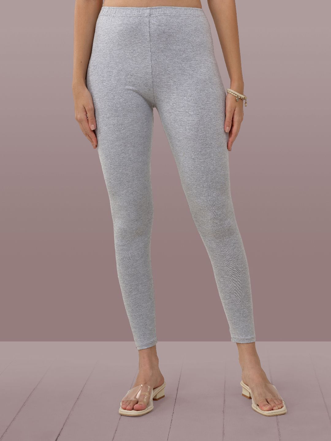 LYRA Women Grey Melange Solid Ankle Length Leggings