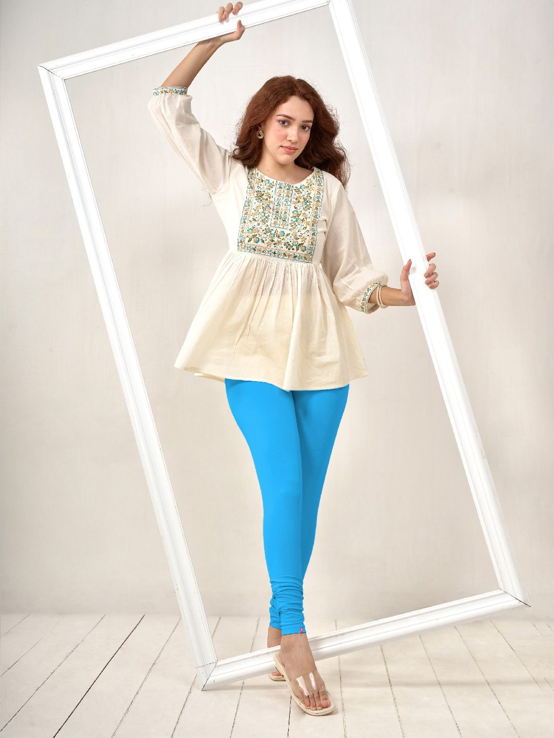 LYRA Women Blue Solid Churidar Length Leggings