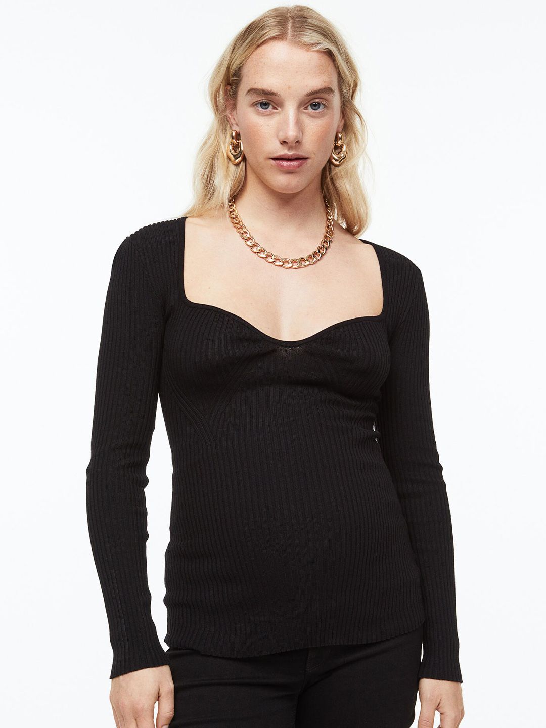 H&M Black Sweetheart Neck Top Price in India