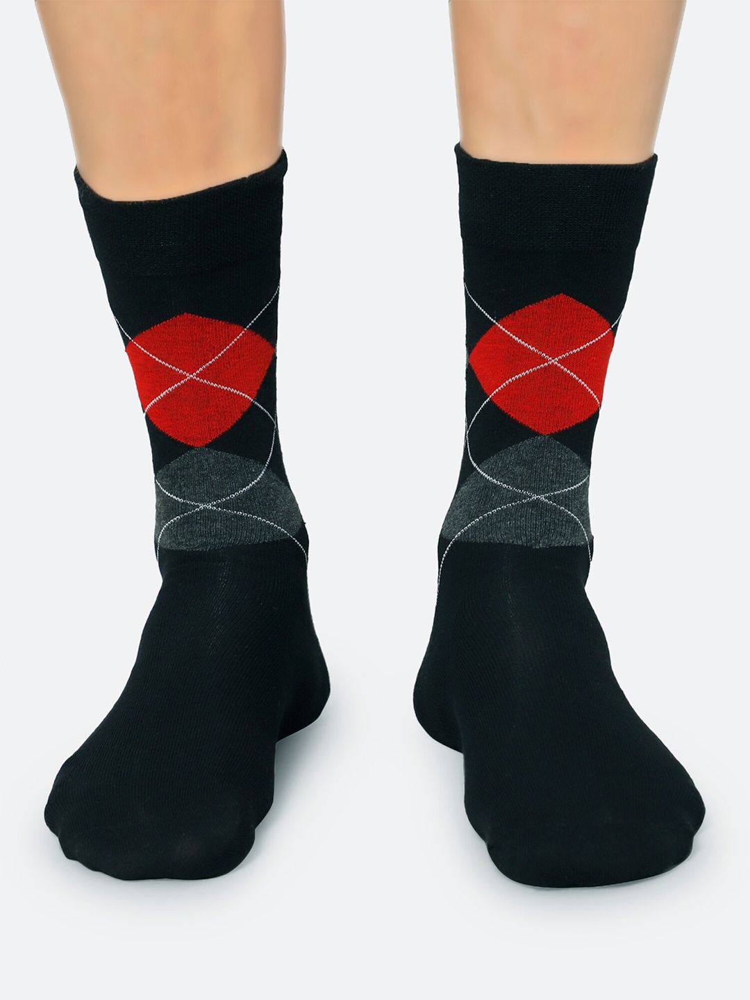 Bodycare Men Pack Of 3 Navy Blue & Red Assorted Socks