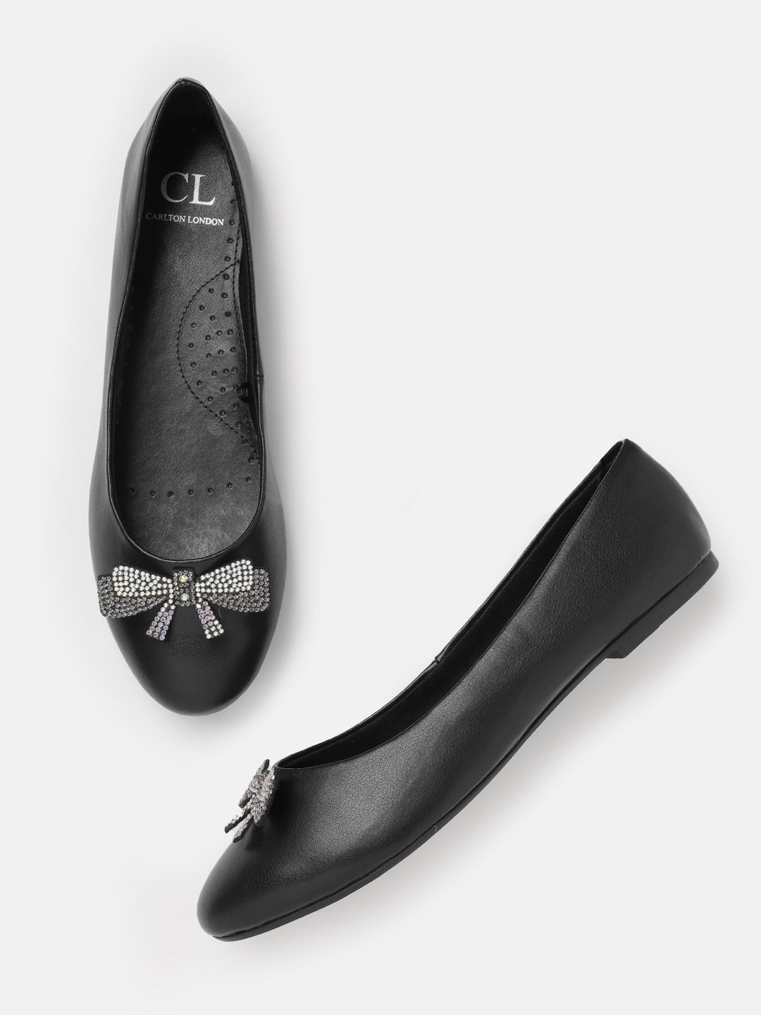 Carlton London Women Black Solid Ballerinas with Bow Detail Price in India