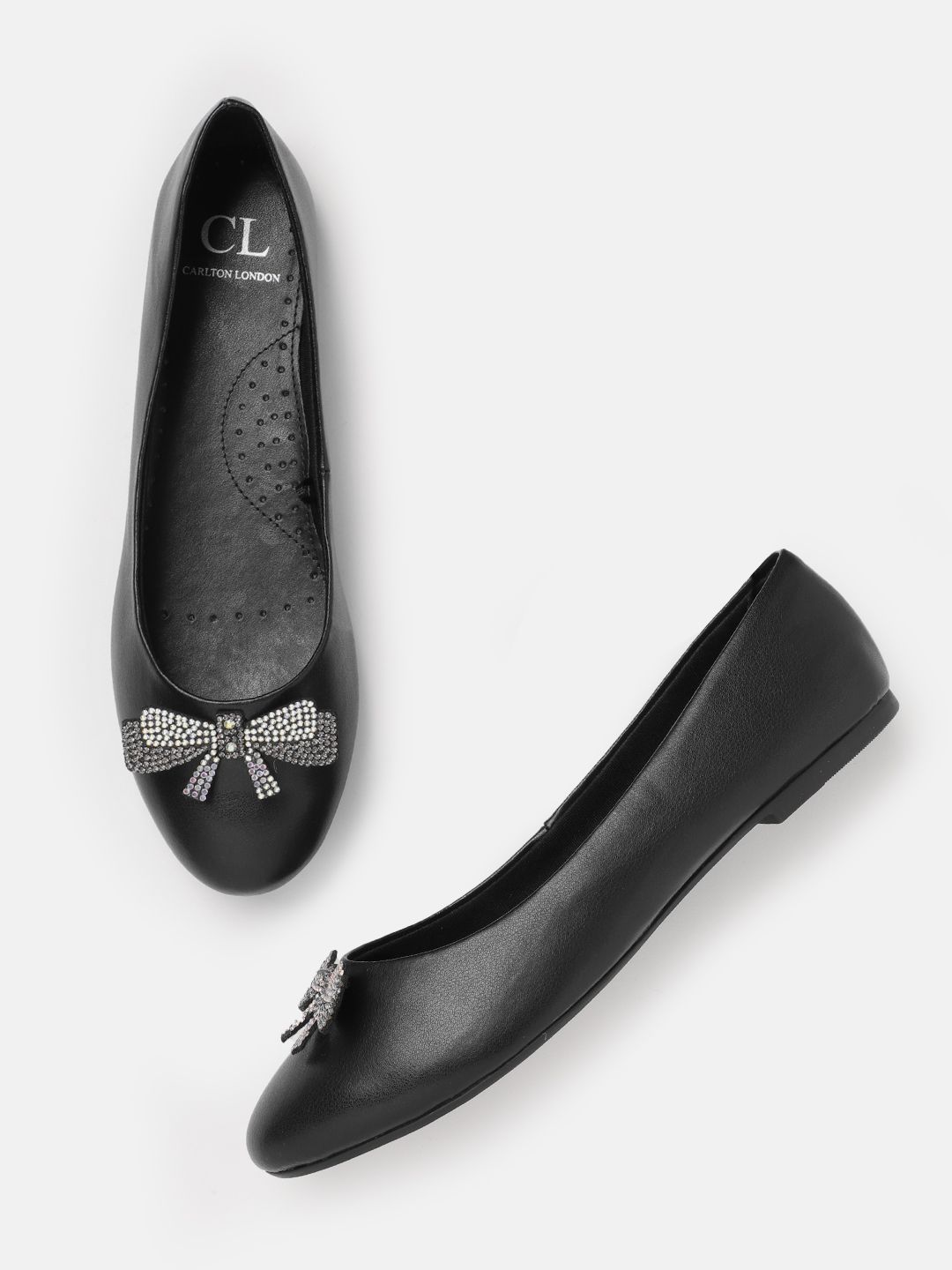 Carlton London Women Black Solid Ballerinas with Bow Detail