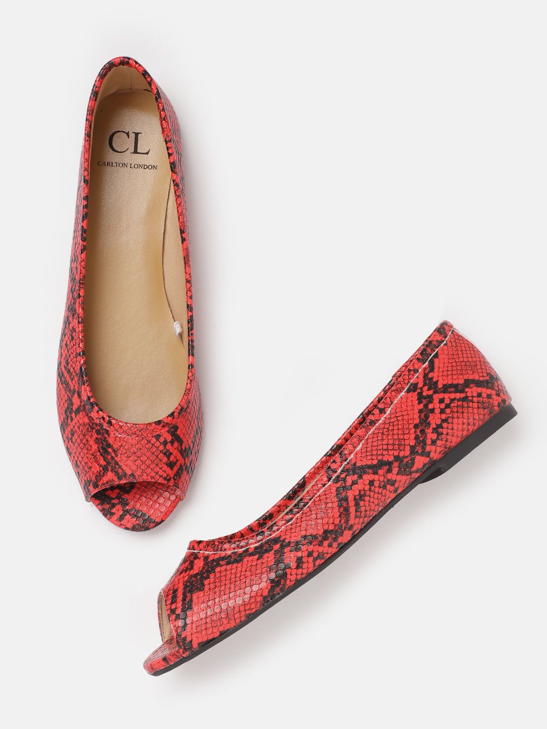 Carlton London Women Red & Black Textured Ballerinas