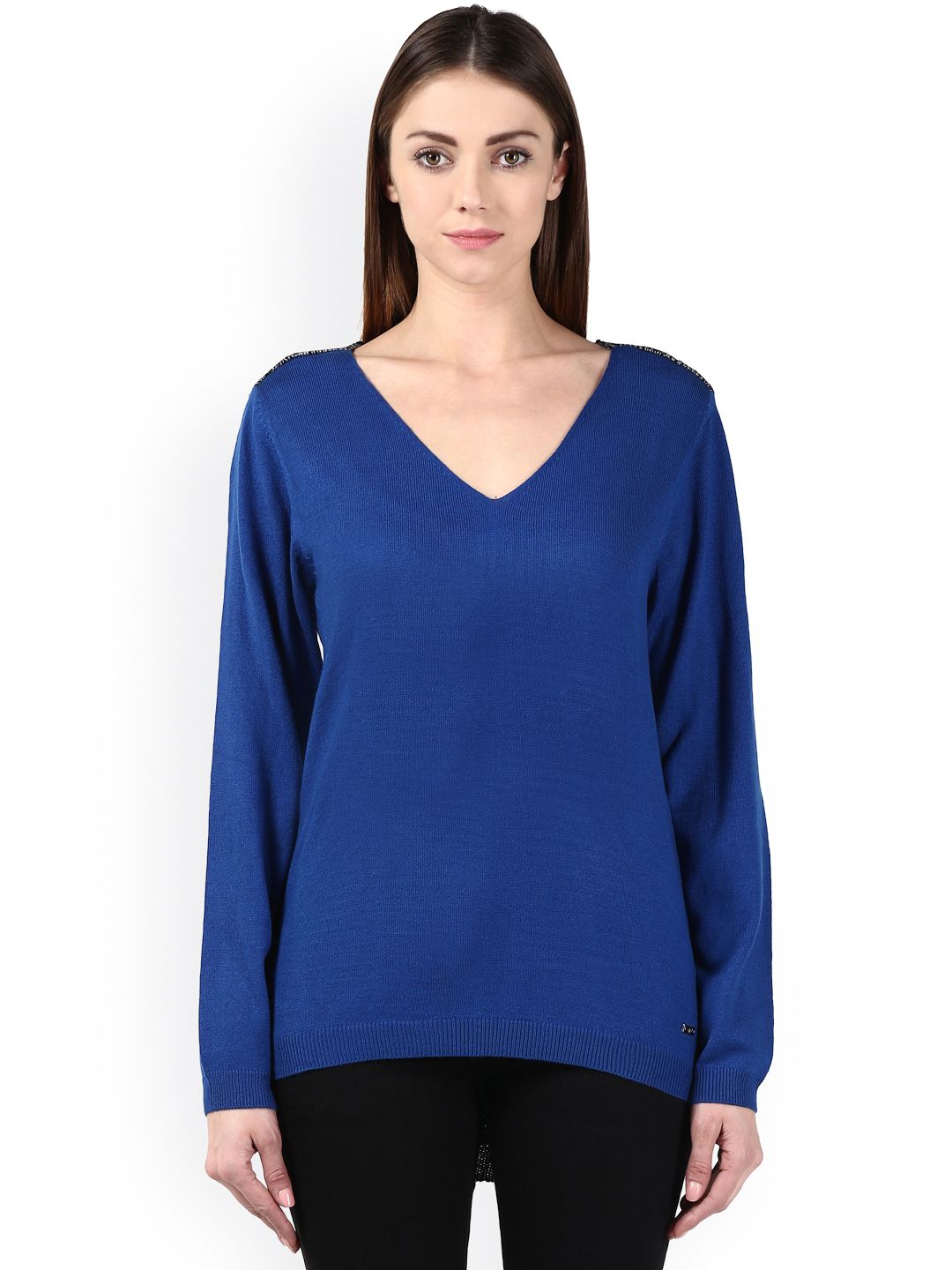 Park Avenue Women Blue Solid Pullover Sweater Price in India