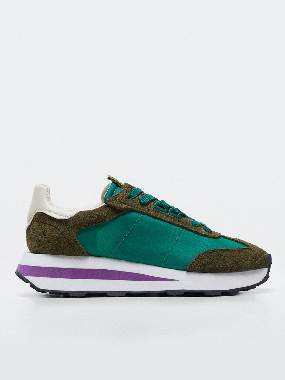 MANGO Women Olive Green Colourblocked Leather Sneakers Price in India