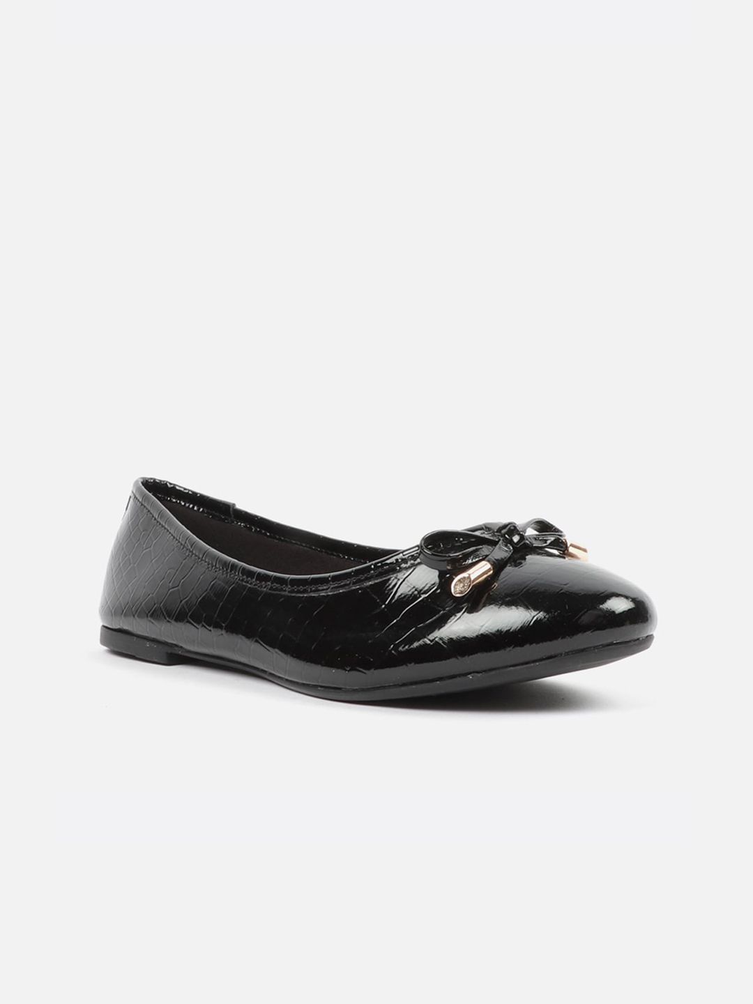 Carlton London Women Black Textured Ballerinas Flats with Bows Price in India