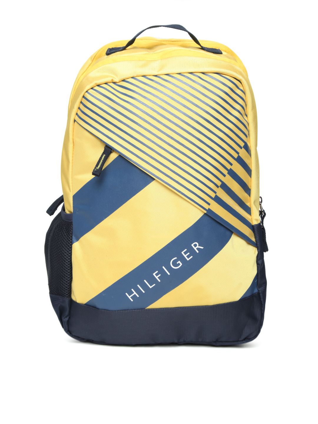 Tommy Hilfiger Unisex Yellow & Navy Blue Printed Laptop Backpack Price in India