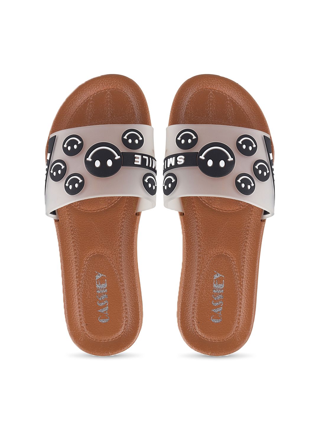 CASSIEY Women Brown & Black Printed Rubber Sliders