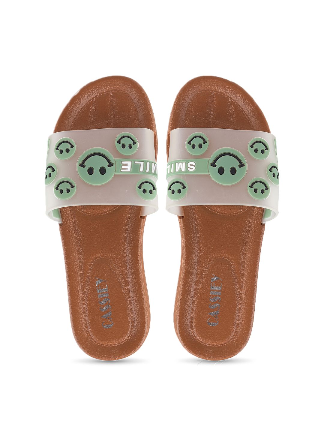 CASSIEY Women Brown & Green Printed Rubber Sliders