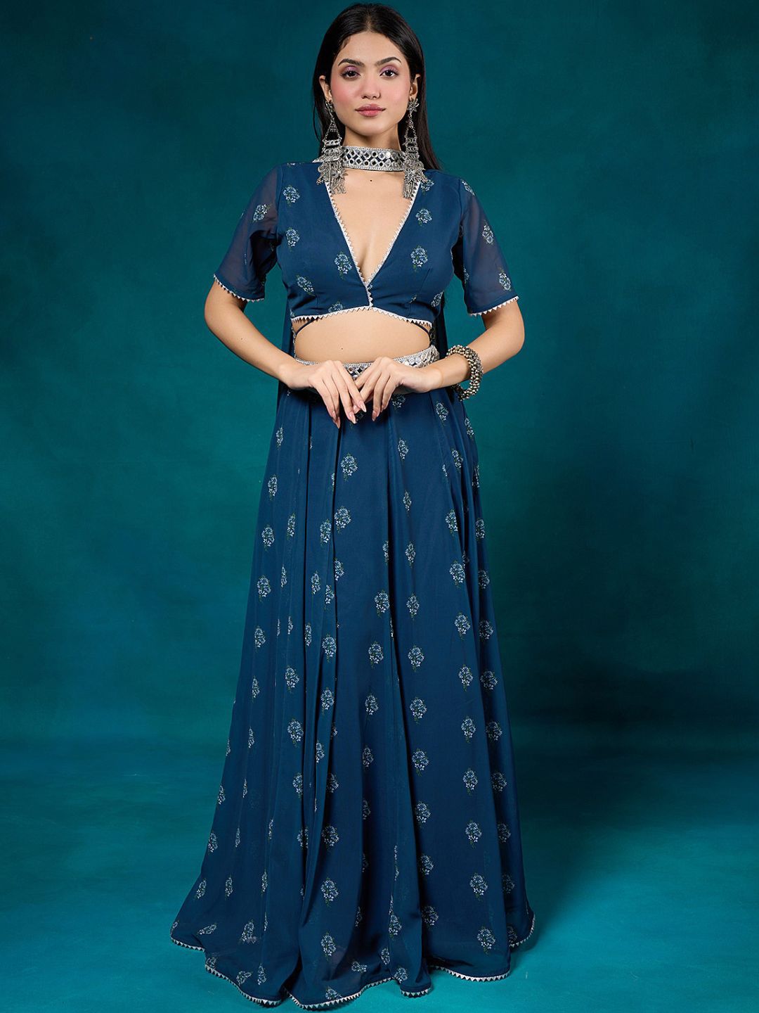 Alaya By Stage3 Blue Printed Ready to Wear Lehenga & Blouse With Dupatta Price in India