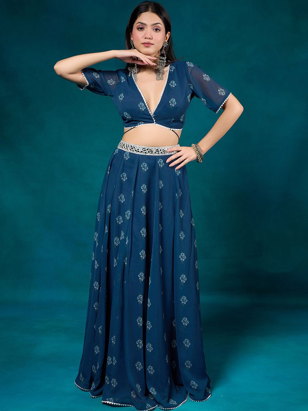 Alaya By Stage3 Women Navy Blue Floral Lehenga Skirt Price in India