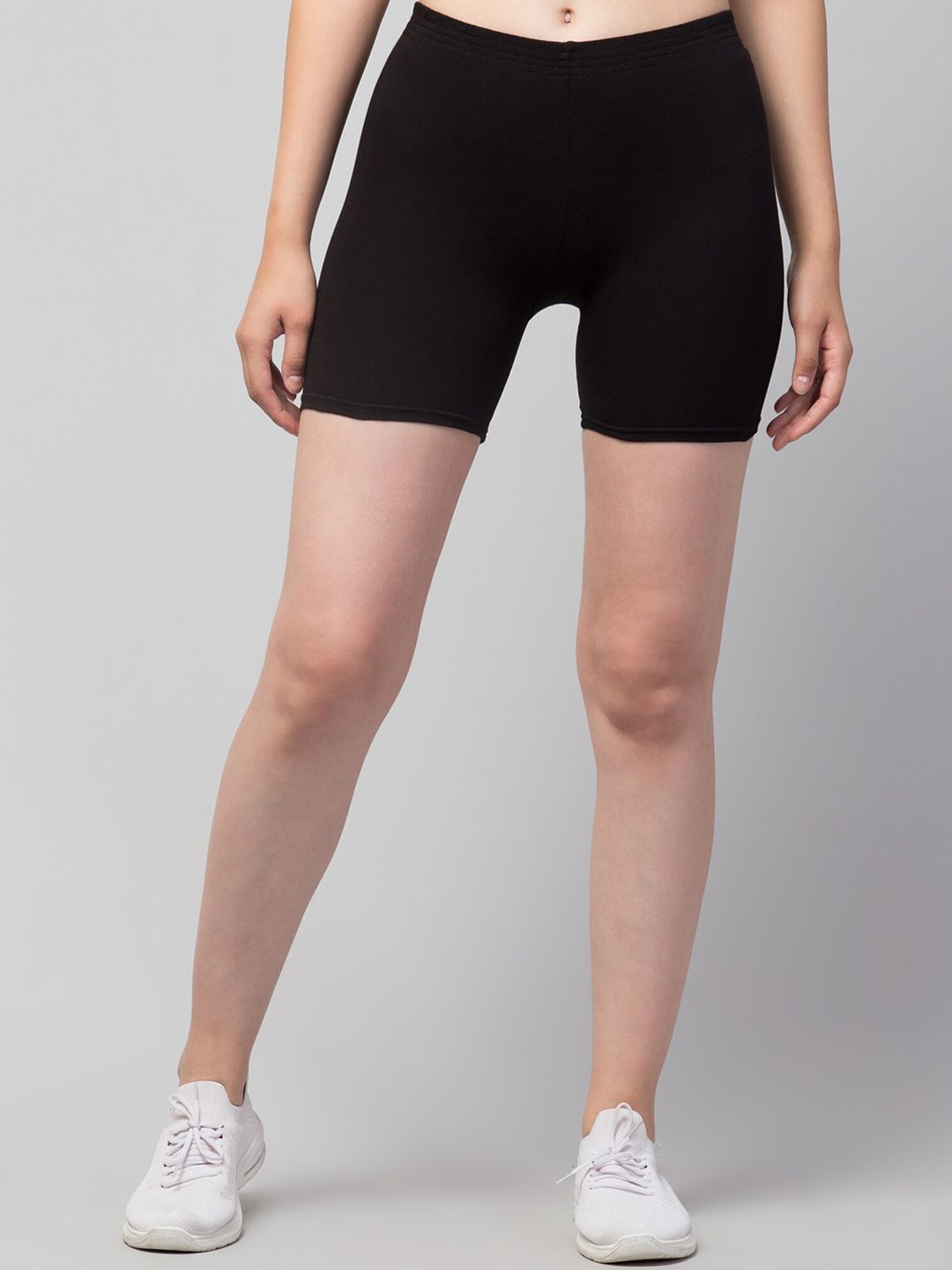 Apraa & Parma Women Black Solid Cotton Skinny Fit Cycling Sports Shorts Price in India