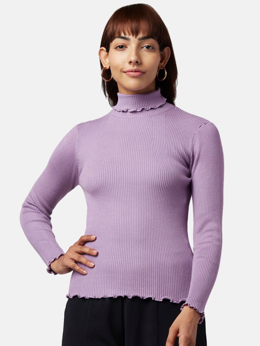 Honey by Pantaloons Lavender Solid Fitted Long Sleeves Top Price in India
