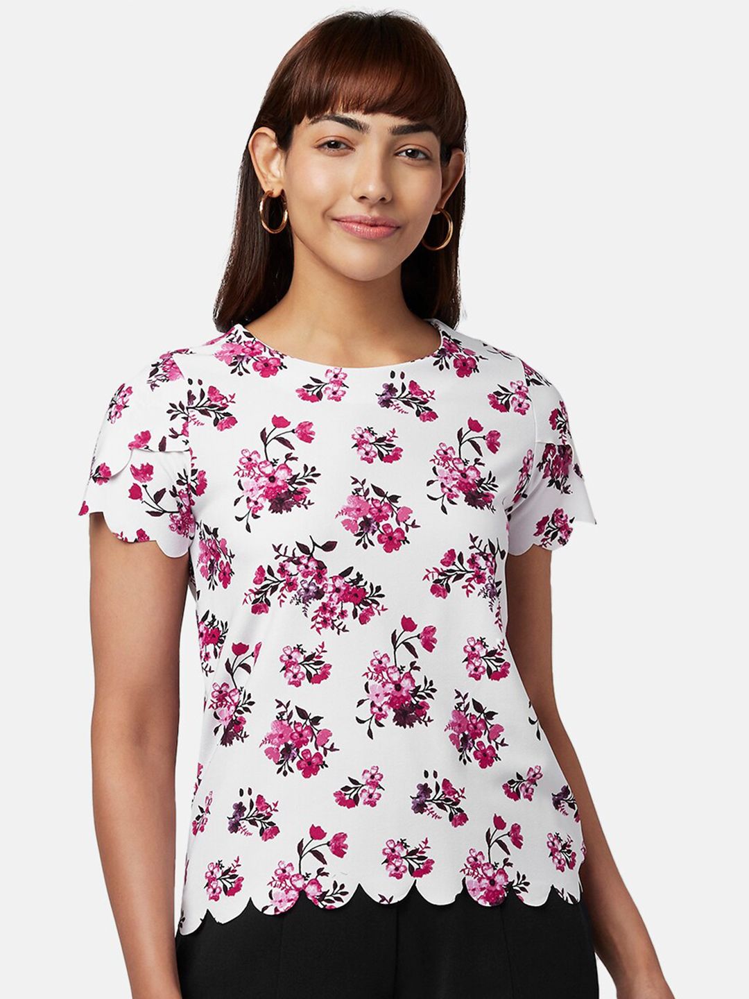Honey by Pantaloons Off White & Pink Floral Print Top Price in India