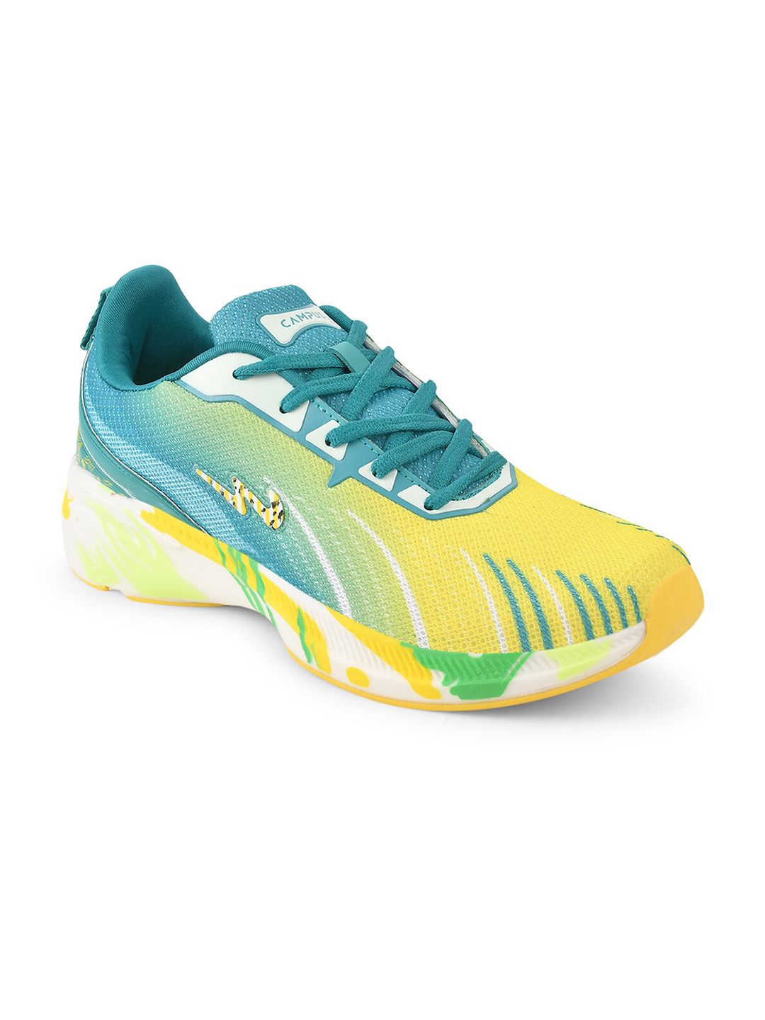 Campus Women Yellow & Sea Green Printed Mesh Running Shoes Price in India