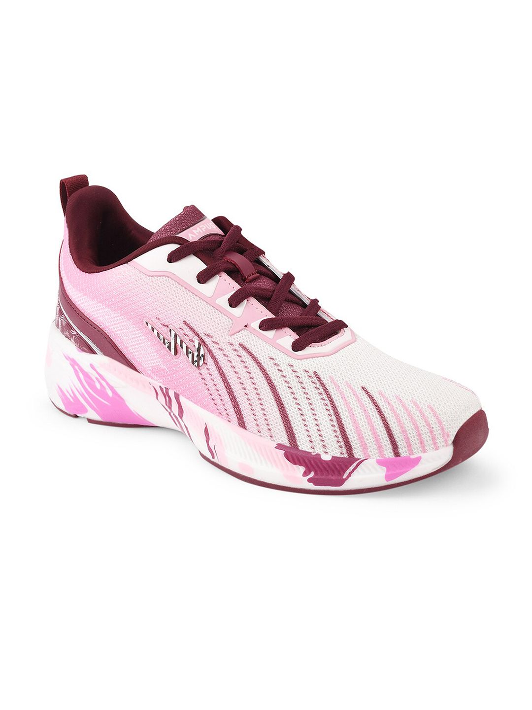 Campus Women Pink & Burgundy Printed Mesh Running Shoes Price in India