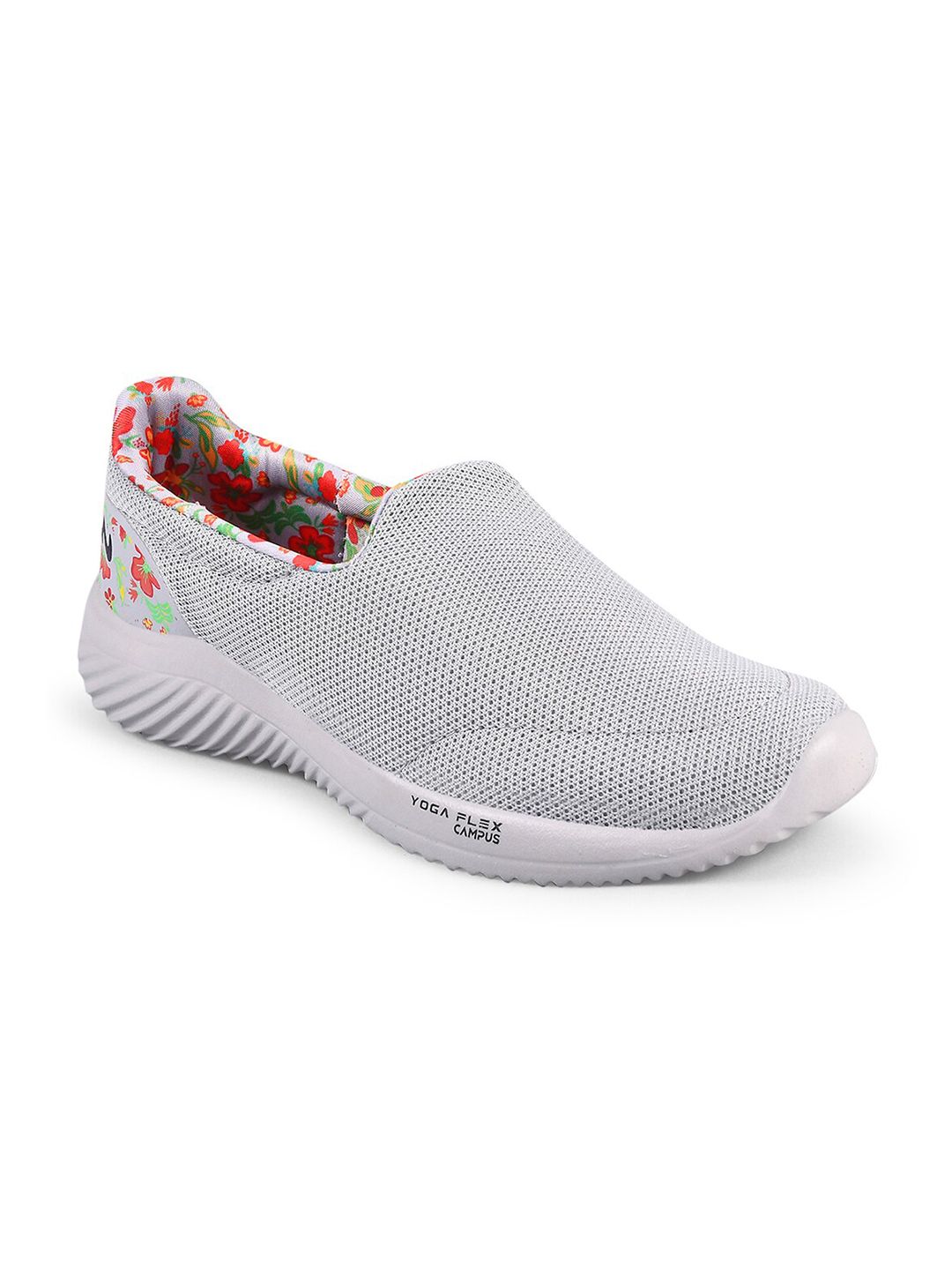Campus Women Grey Floral Printed Slip-On Mesh Running Shoes Price in India