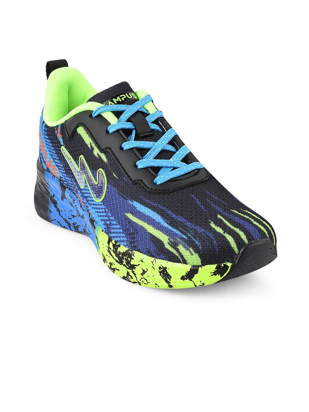 Campus Women Black & Fluorescent Green Printed Mesh Running Shoes Price in India