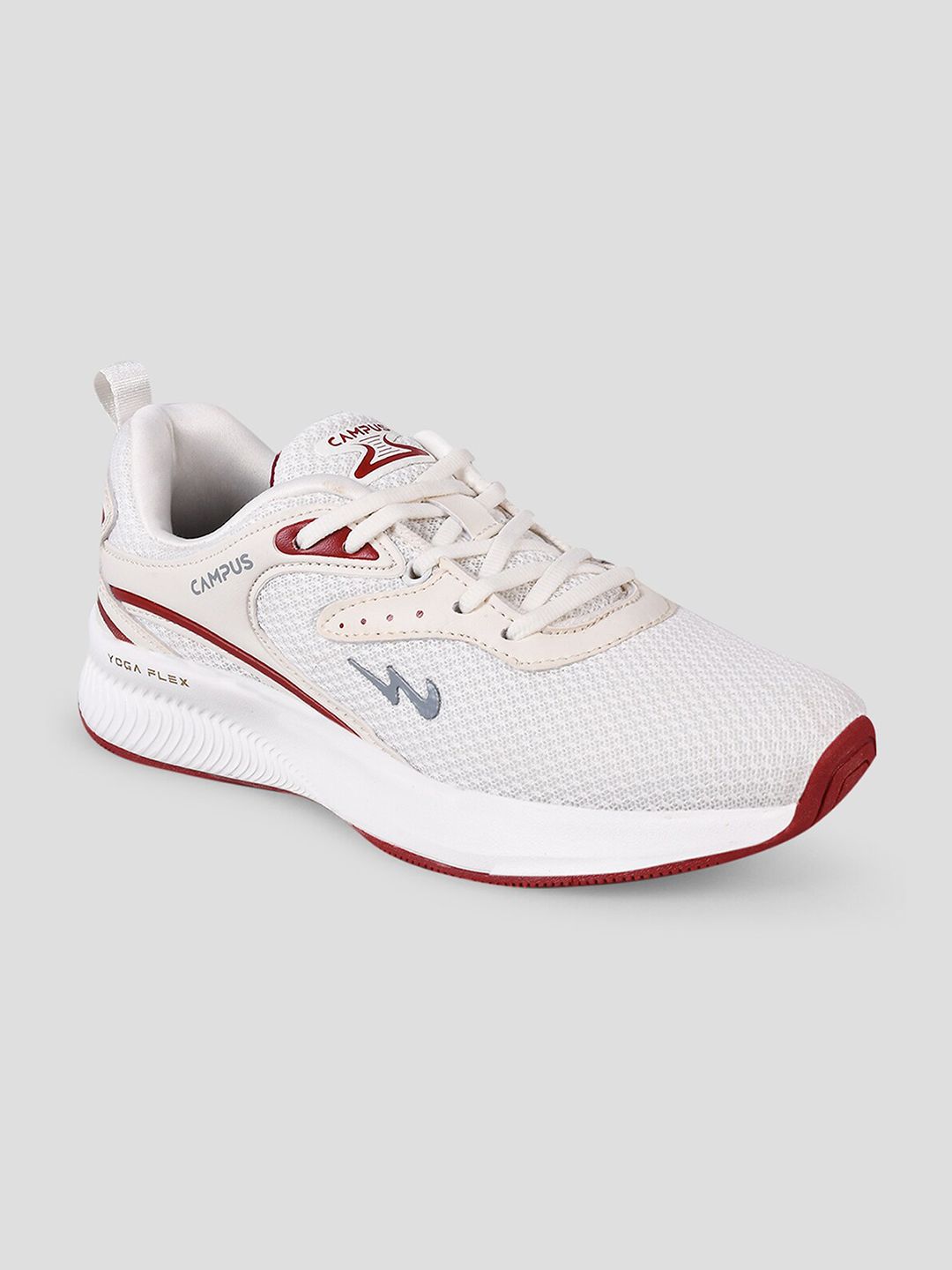 Campus Women Off White & Maroon Lace-Ups Mesh Running Shoes Price in India