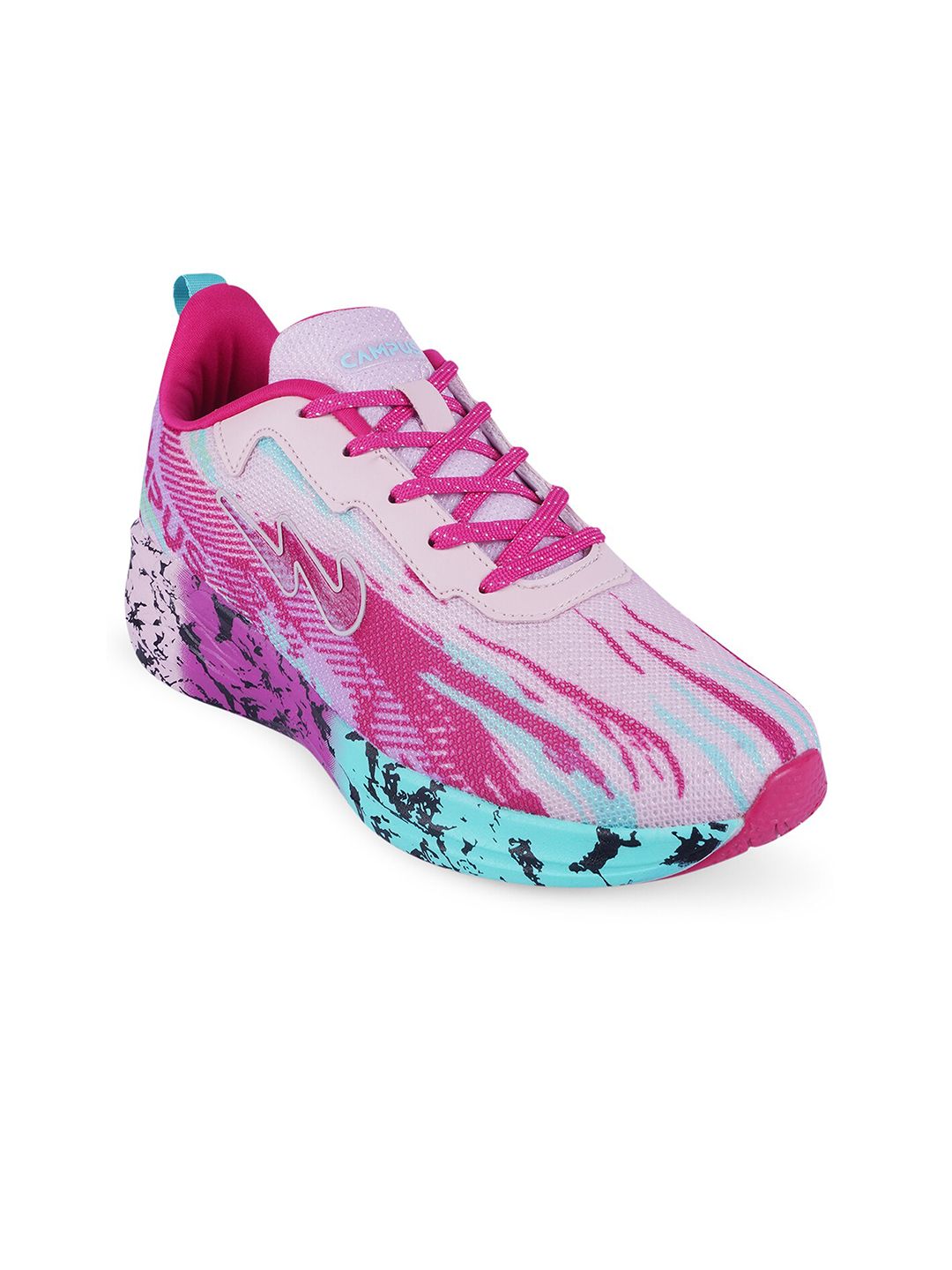 Campus Women Pink & White Printed Mesh Running Shoes Price in India