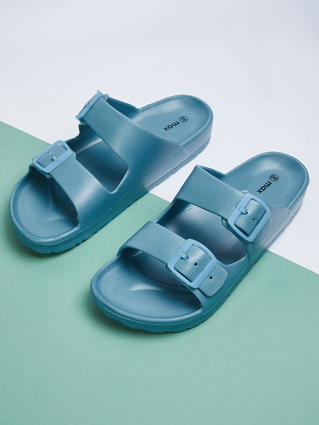 max Men Buckle Detail Double Strap Sliders