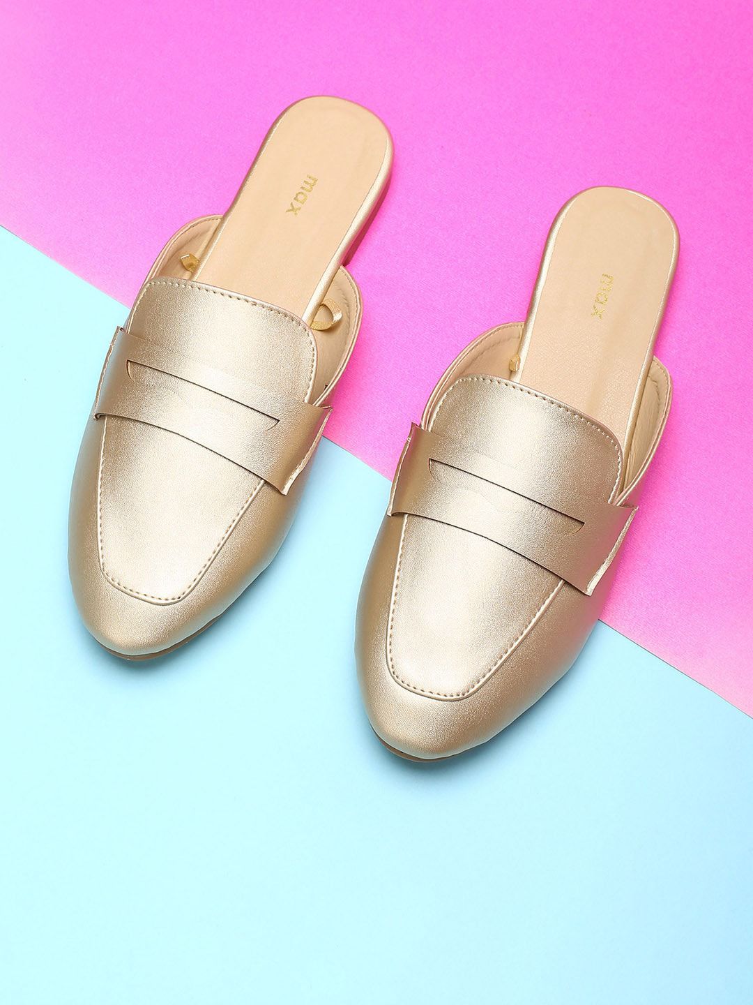 max Women Gold-Toned Solid Mules Price in India
