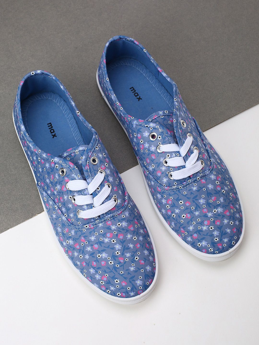 max Women Blue Printed PU Sneakers Price in India