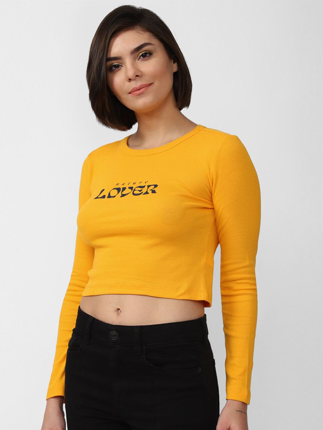 FOREVER 21 Women Yellow Print Crop Top Price in India