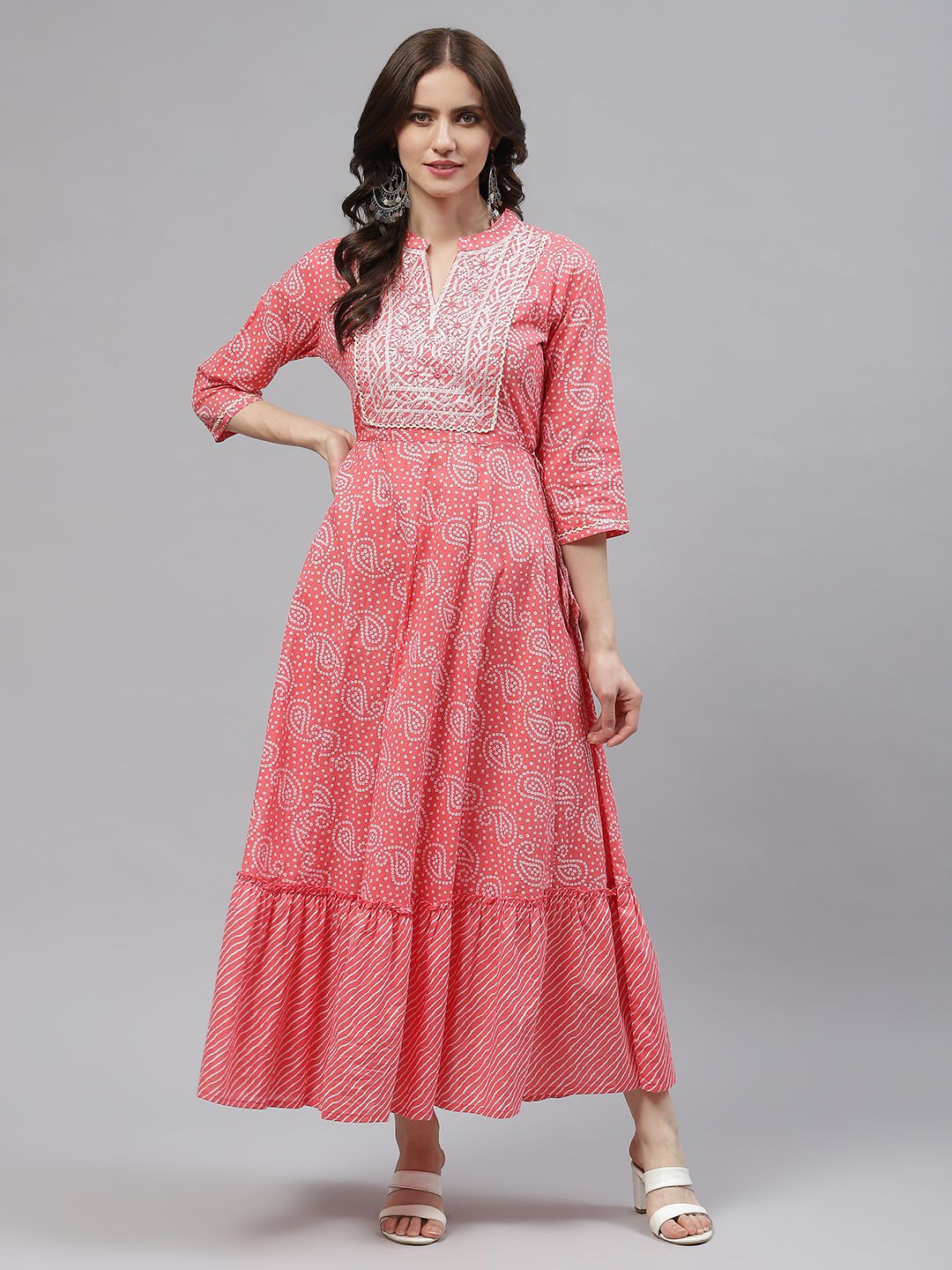 Readiprint Fashions Orange & White Tie and Dye Ethnic Maxi Dress Price in India