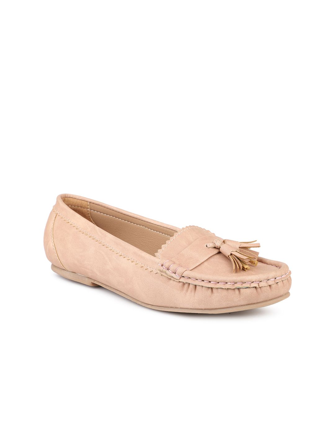 DESIGN CREW Women Peach-Coloured Tassel Loafers Price in India