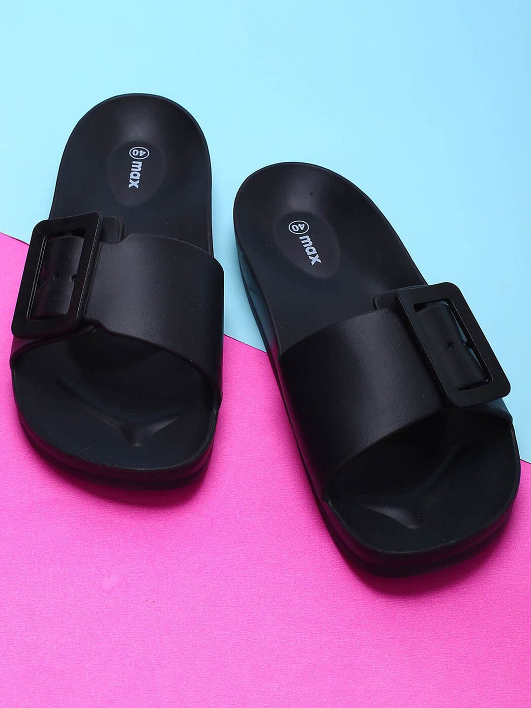 max Women Black Rubber Sliders