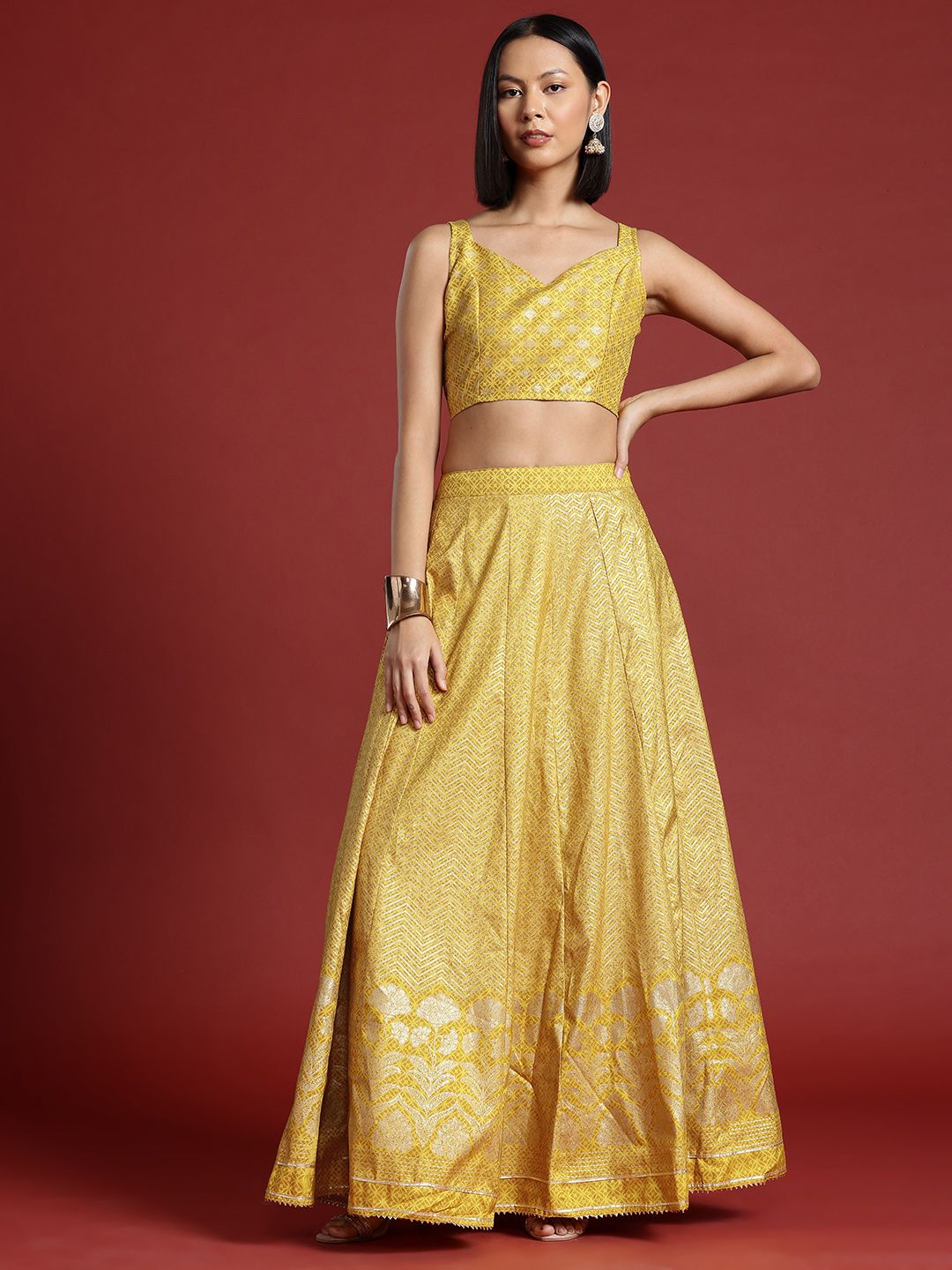 all about you Gotta-Patti Detailed Ethnic Printed Ready to Wear Lehenga & Choli Set Price in India
