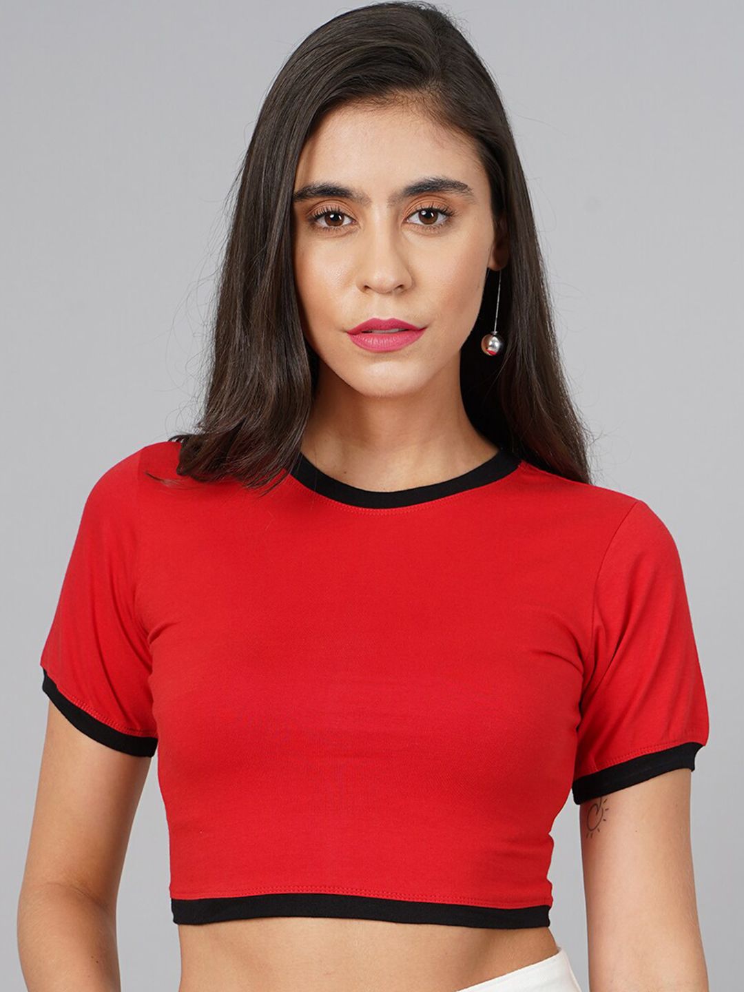 SCORPIUS Women Red Short Sleeves Fitted Crop Top Price in India