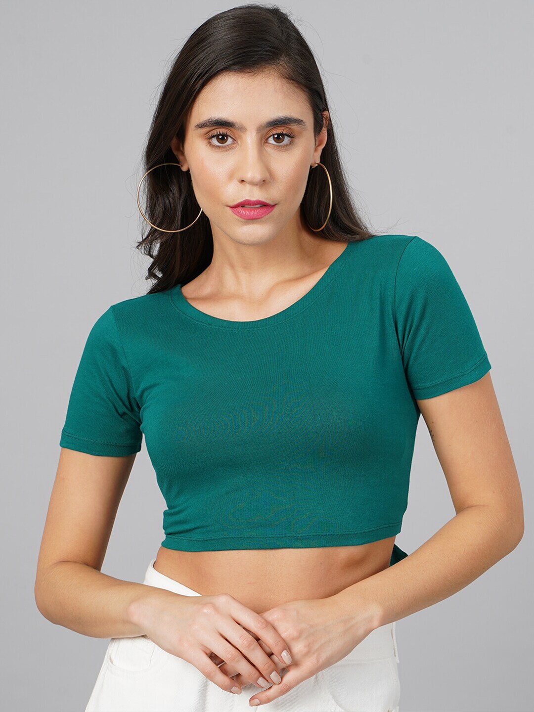 SCORPIUS Women Teal Styled Back Crop Top Price in India