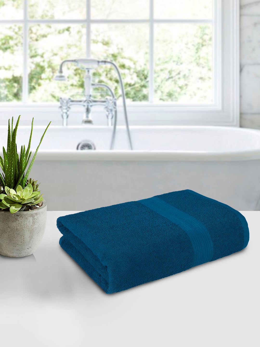 Bedspun Blue Solid 350 GSM Cotton Bath Towels